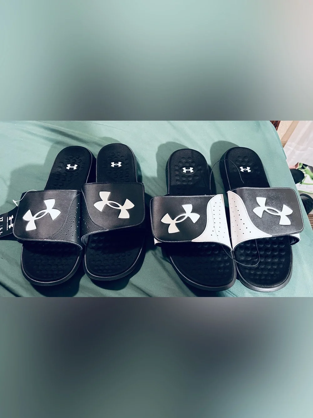 Under Armour Big & Tall Black and White Adjustable Slide Sandals (Size17”)